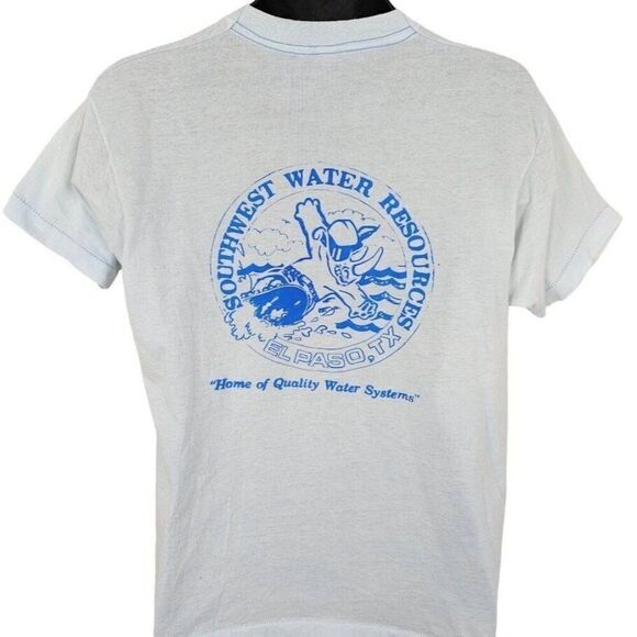 Vintage Surfing Rhino T Shirt Mens Size Medium Light Blue El Paso Texas - Picture 1 of 7